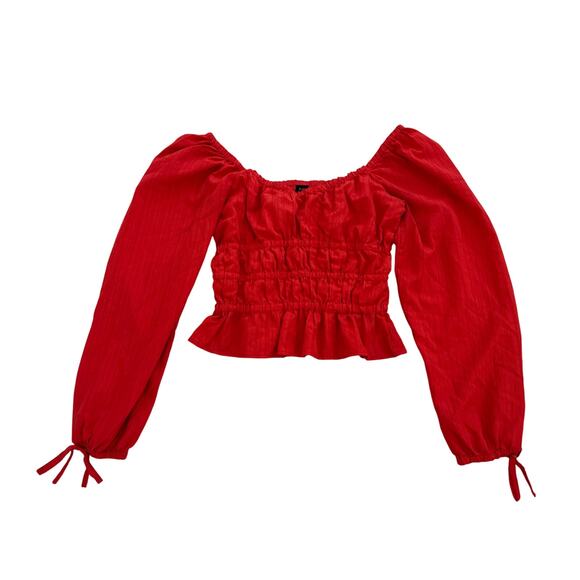 Better Unsaid Red Ruched Blouse Womens Small Cottagecore Whimsy Smocked - Picture 1 of 16